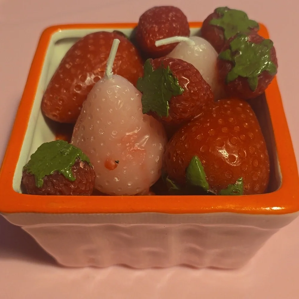 ❤️BUY 2 GET 1 FREE  Strawberry Basket Ceramic Candle, Color Red/Pink, $48.00 USD